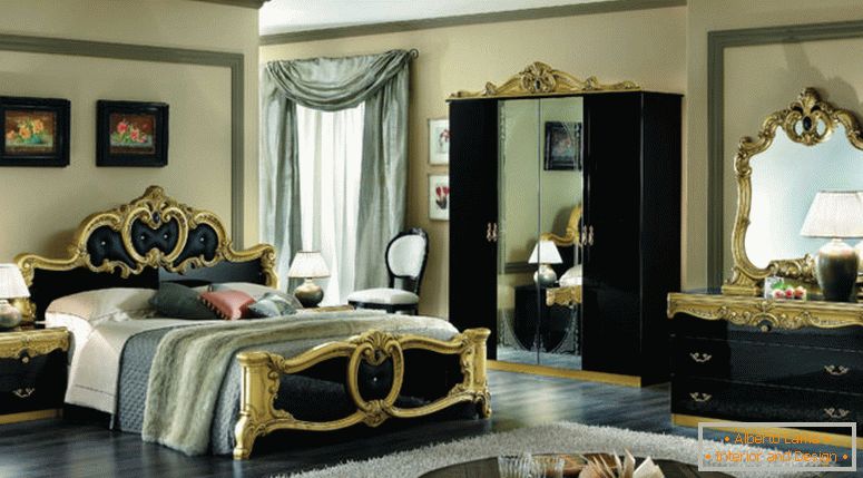Interijer spavaće sobe-u-style-barokna igra kontrasta