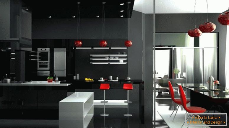 kuhinja u stilu - visoko tehnološki prostorni prostor