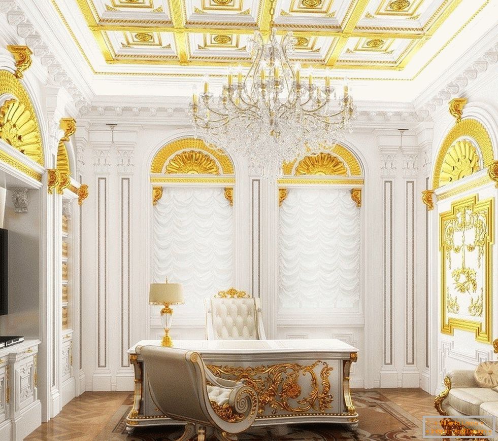 Kabinet s bijelim unutarnjim i zlatnim dekorom