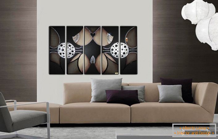 Modularne slike s apstraktnim oblicima i geometrijskim oblicima izvrsne su za uređenje soba u secesijskom stilu, high-tech ili minimalizam. 