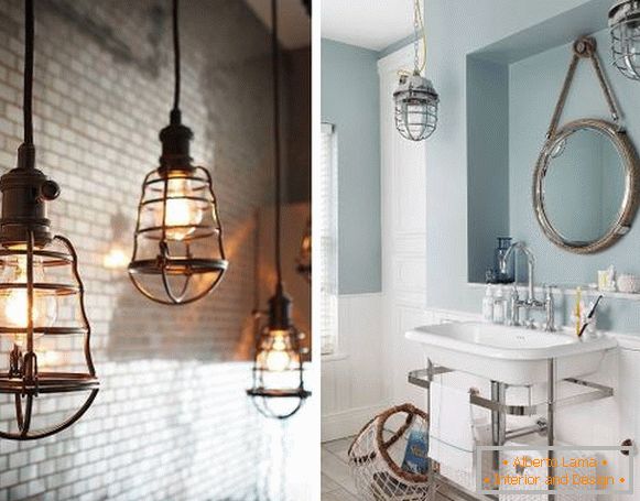 Industrijske lampe u stilu potkrovlja u kupaonici