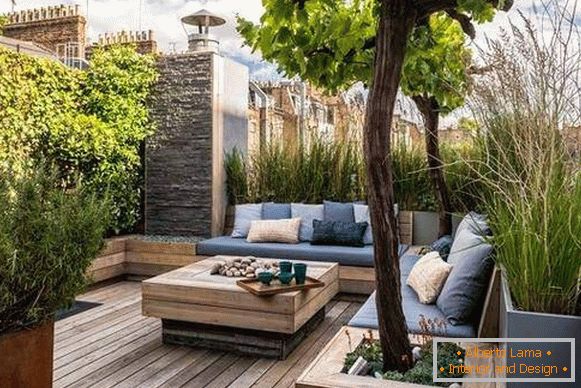 Obilazak drvene terase s biljkama - fotografija