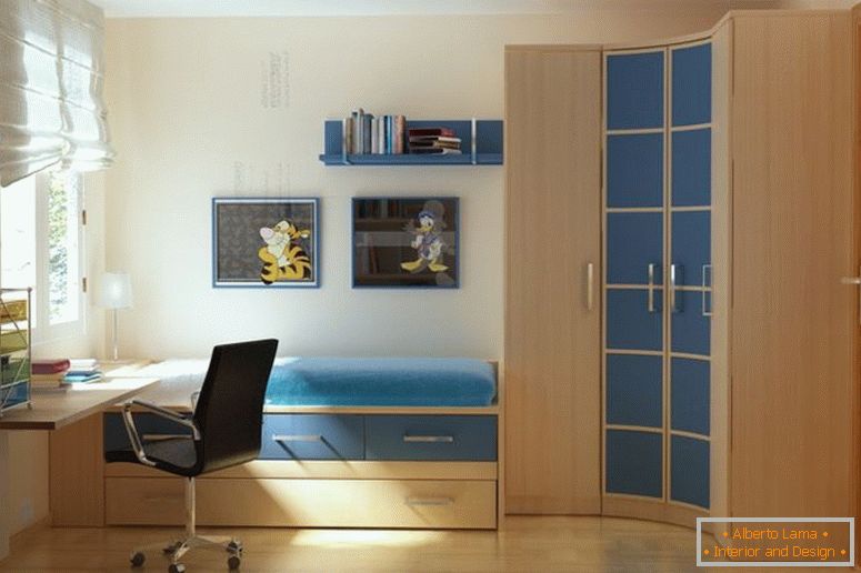 lijepo-naglasak-moderne-male spavaće sobe-zidne boje-featuring-jedan-krevet koji-je-za pohranu-Ladice povezan-s-kornera-povijenom-drvena-ormar