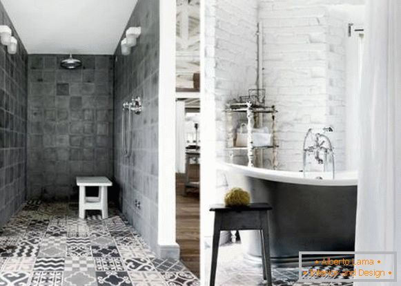 Dizajn kupaonice u stilu potkrovlja - ideje za fotografije pločica