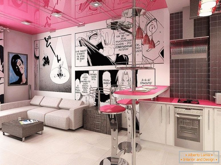 Pink strop u unutrašnjosti u stilu pop art