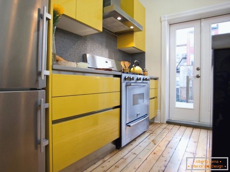 Primjena žute boje u unutrašnjosti kuhinje
