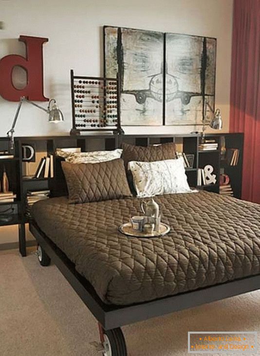 Neuobičajeni dizajn spavaće sobe s elegantnim policama