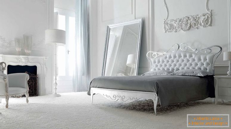modernog namještaja spavaće sobe-za-bijelo-spavaće-design-ideje-dolaze-u-bijelom-čupava-uzglavljem na željezo krevet-okvir-i-klasično-bijelo-nighstand-u-rezbarenje-plus-bijelo klasična-čupava-fotelja