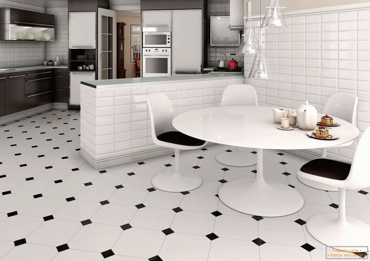 Bijele i crne pločice na podu kuhinje