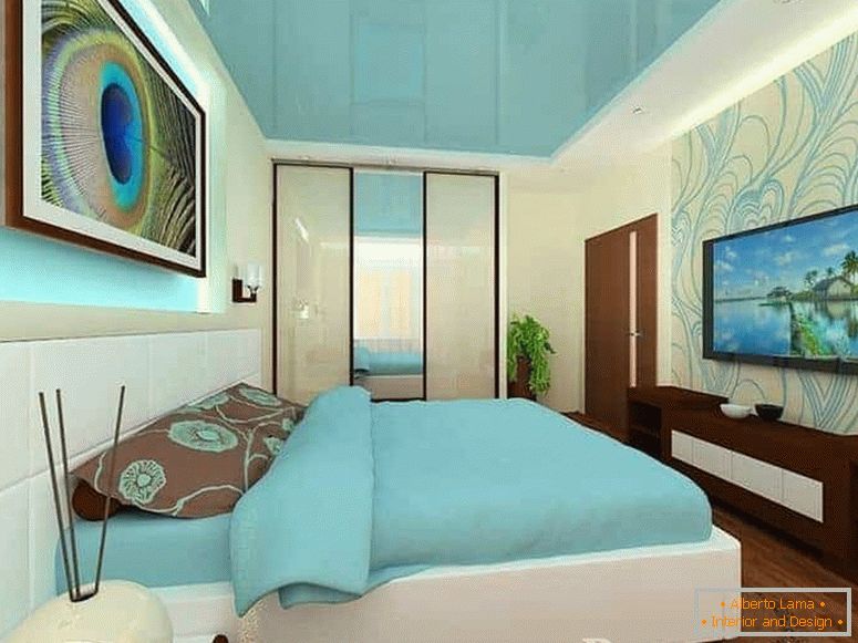 Ekstrudirana spavaća soba s sjajnim tirkiznim stropom