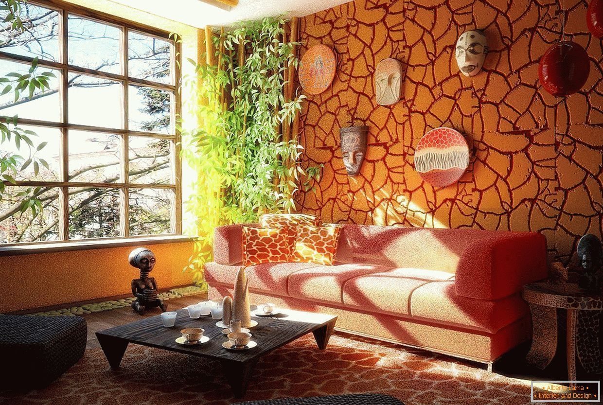 Narančasta dekorativna žbuka в дизайне гостиной