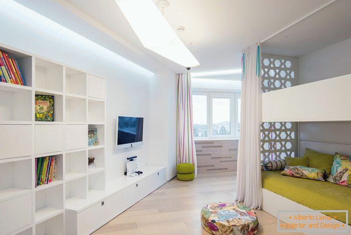 Interijer dječje sobe, kao primjer pravilno odabranog namještaja za stil minimalizma. 