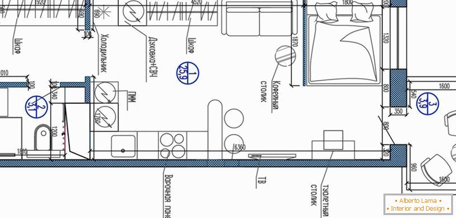 Plan apartman-studio od 25 do 30 četvornih metara. m.