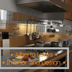 Interijer kuhinje sa zrcalom pregača