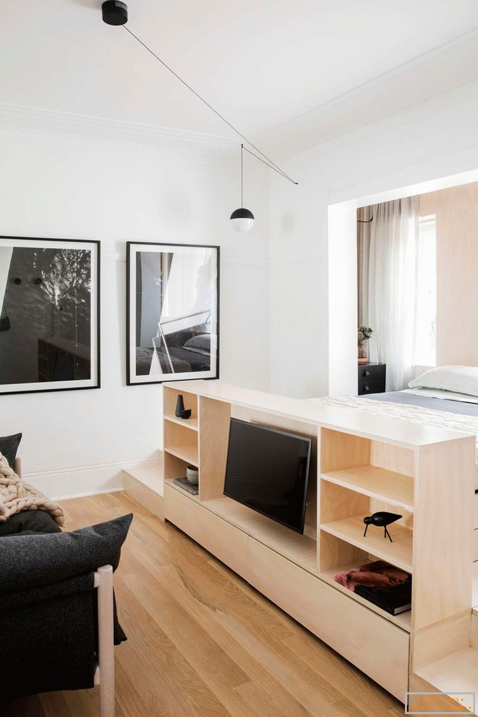 Dizajn interijera malog stana u Sydneyu - телевизор
