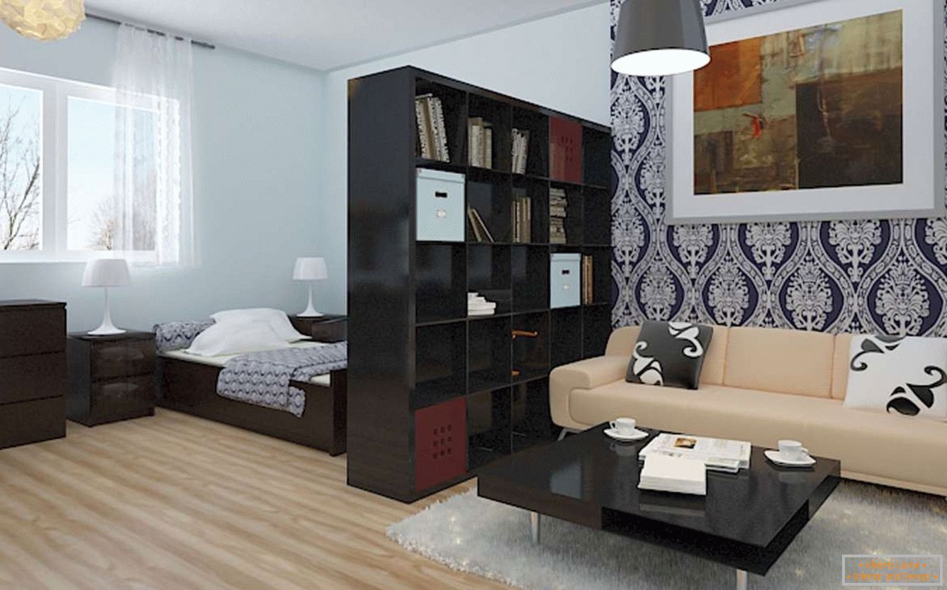 Fotografija interijera spavaće sobe i dnevne sobe u jednosobnom apartmanu