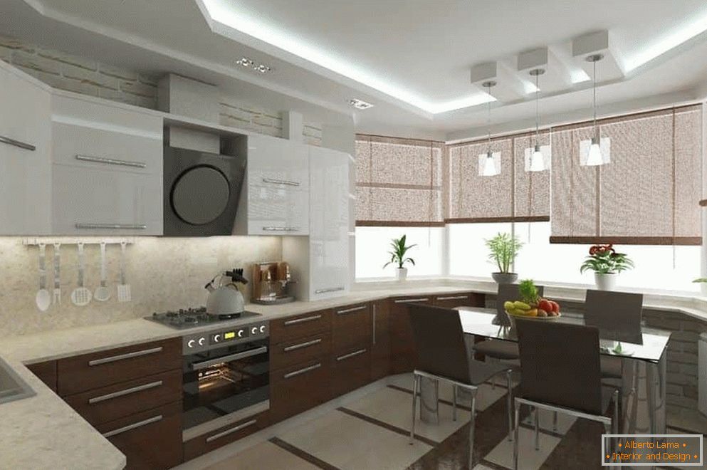 Dizajn kuhinjskog dizajna s prozorom zaljeva u bloku stanova