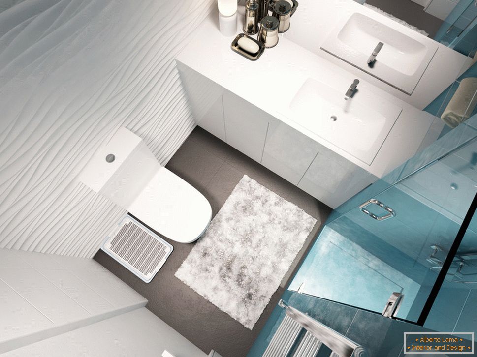 Dizajn kupaonice u bijelim i plavim tonovima