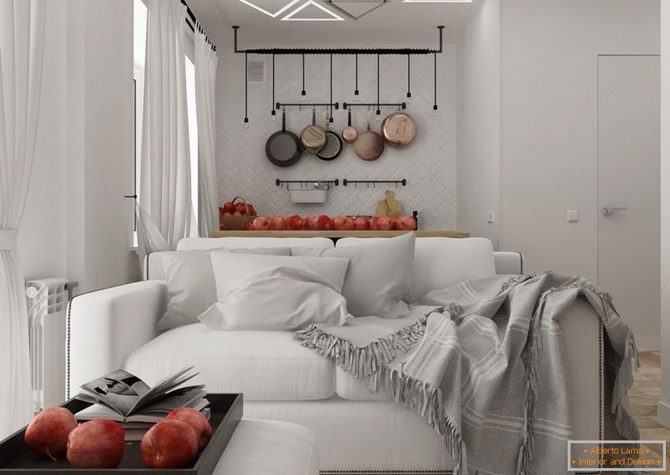 Dizajn apartmana 30 m2 m u crno-bijeloj boji