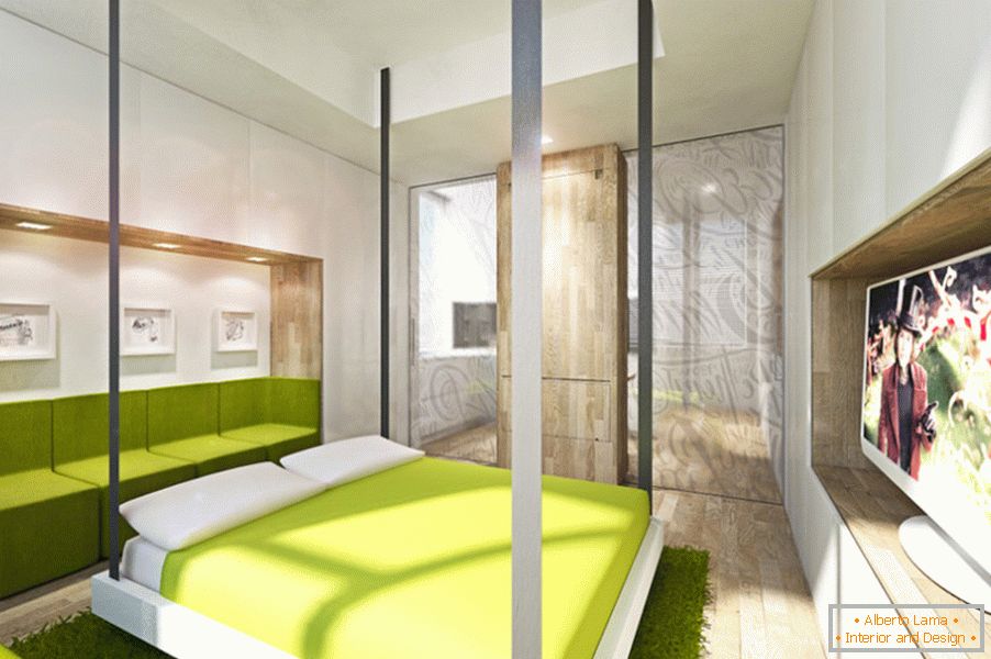 Transformator za dizajn apartmana: krevet u dnevnom boravku
