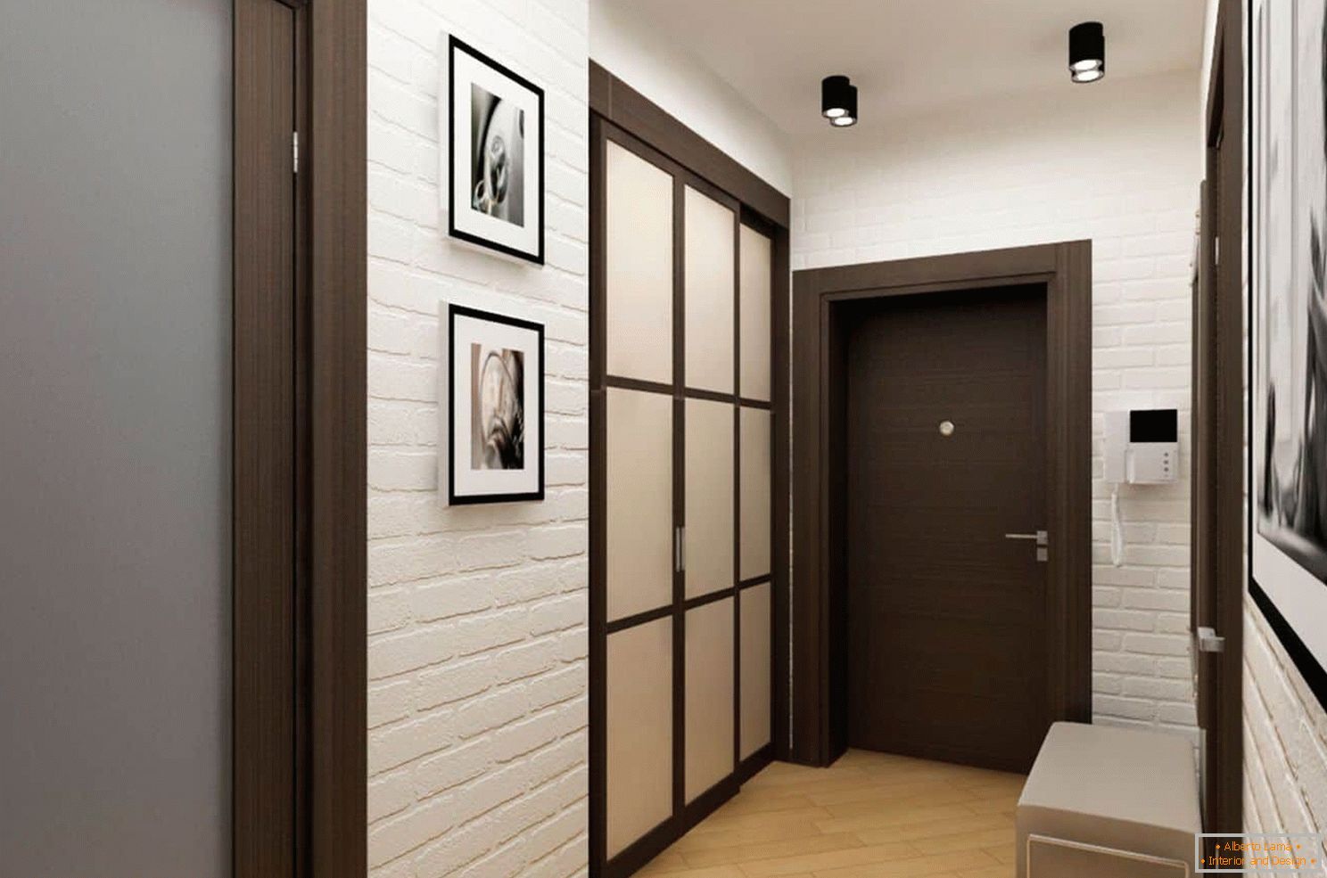 Dizajn interijera malog hodnika s garderobom i osmanskom