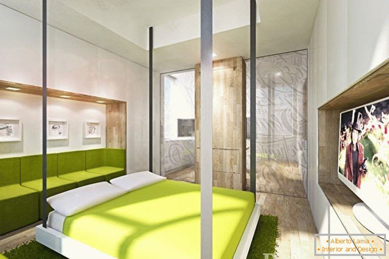 Bijela i zelena unutrašnjost spavaće sobe