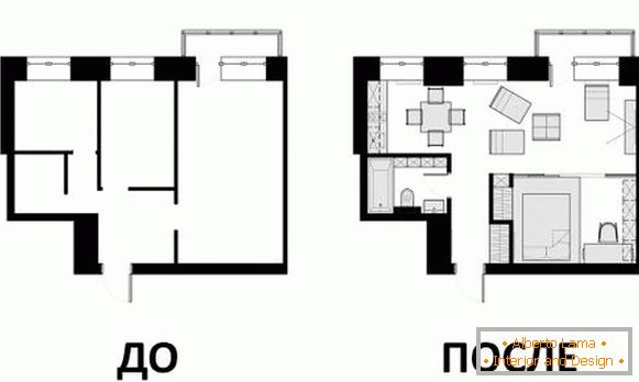Dizajn apartmana 40 m2 - crtanje prije i poslije
