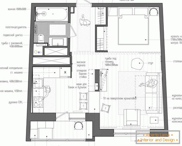Foto projektiranje jednosobnog stana od 40 m2