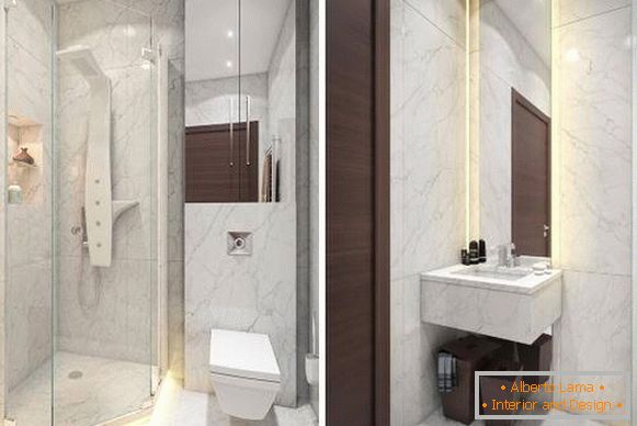 Mramorna kupaonica u dizajnu jednosobnog stana