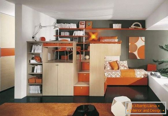 Dizajn jednosobnog stana s djetetom školske djece - radnom mjestu na fotografiji