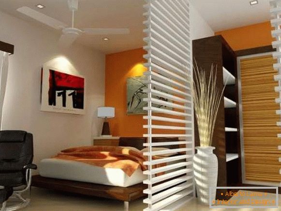 Jednosobni apartman dizajn - kako razdvojiti spavaću sobu s odjeljkom
