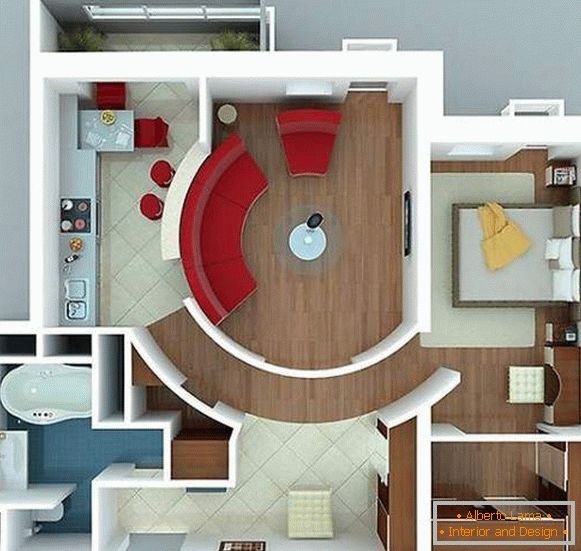 Dizajn projekt jednosobnih apartmana s odvojenom spavaćom sobom