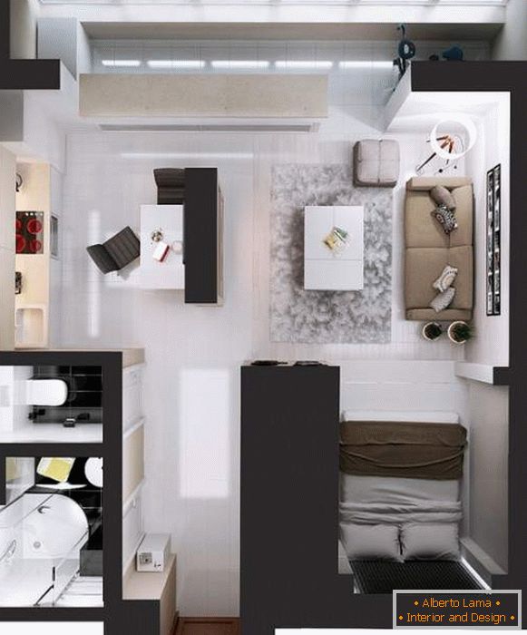 Dizajn studio studio - kako podijeliti spavaću sobu i dvoranu