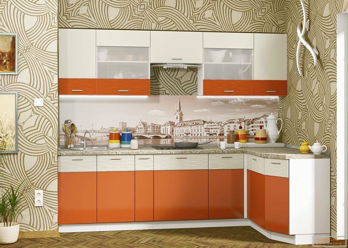 Kompaktna kuhinja u narančastoj boji