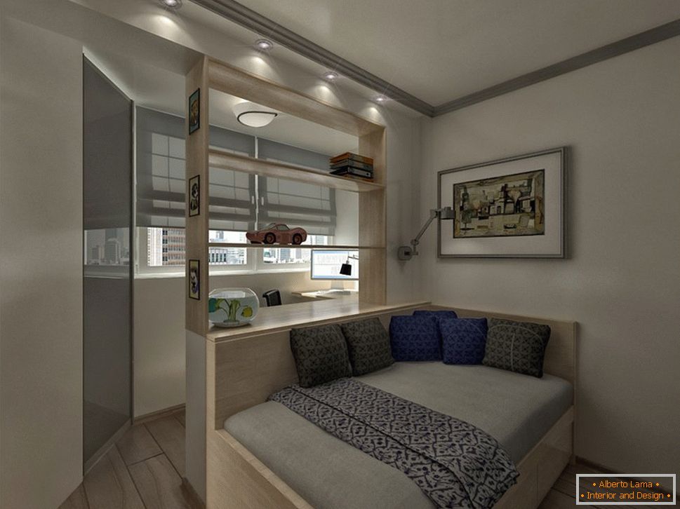 Spavaća soba-dnevna soba 18 m2 sa loggiom
