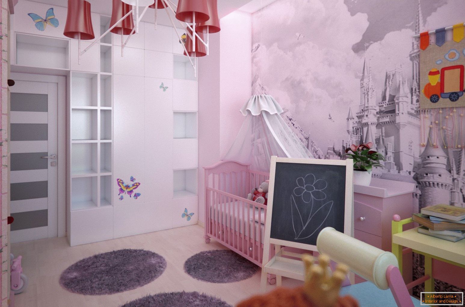 Dizajn interijera dječje sobe djevojke s bravom