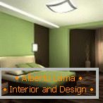 Kombinacija zelenog i smeđeg u unutrašnjosti spavaće sobe