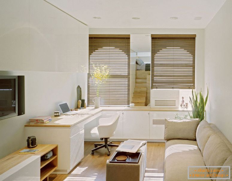 moderna elegantna mala-apartmani-dizajn koji-je-bijelo-moderno-betonski zid-može-biti-dekor-s-moderne-smeđe fotelje-da-se-dodati-na-ljepote-u