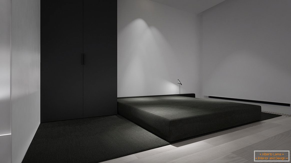 Spavaća soba u stilu minimalizma je najsvjetliji primjer značajke dizajna. Glavna značajka je minimalni namještaj.