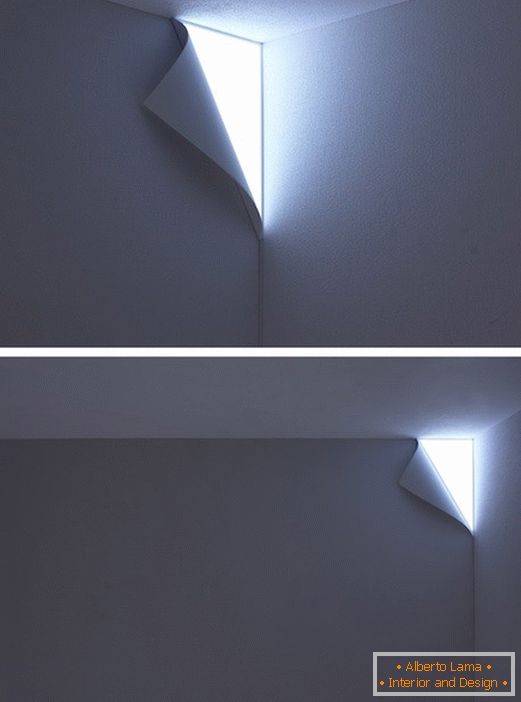 Osvjetljenje u zidu u obliku preklopljenog ruba papira