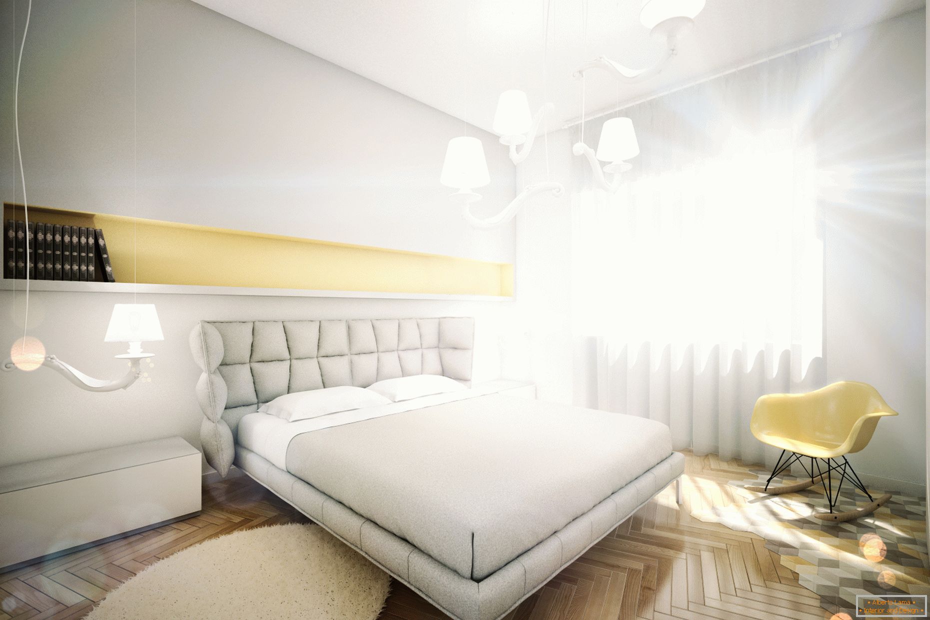 Dizajn apartman u pastelnim bojama: spavaća soba