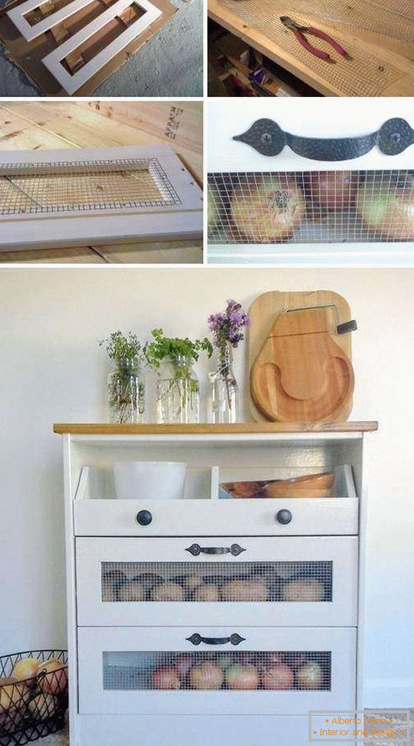 Kabinet za spremanje povrća u kuhinji vlastitim rukama
