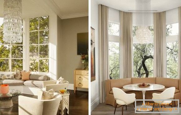 Dizajn kuhinje dnevnog boravka s prozorom zaljeva u stilu luksuza