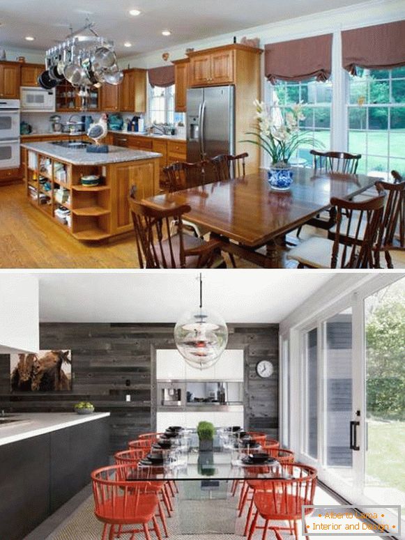 Kuhinjski dizajn u privatnoj kući prije i poslije fotografije