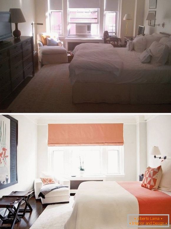 Novi svijetli dizajn spavaće sobe prije i poslije fotografija