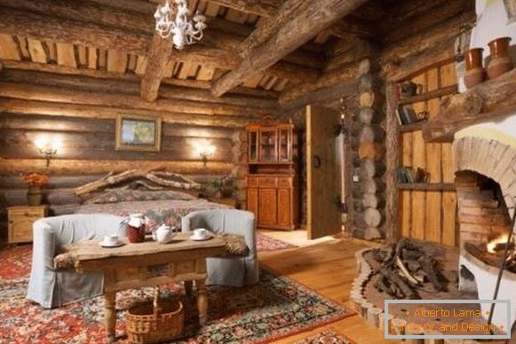 Unutrašnjost drvene kuće iz trupaca - fotografije u ruskom stilu