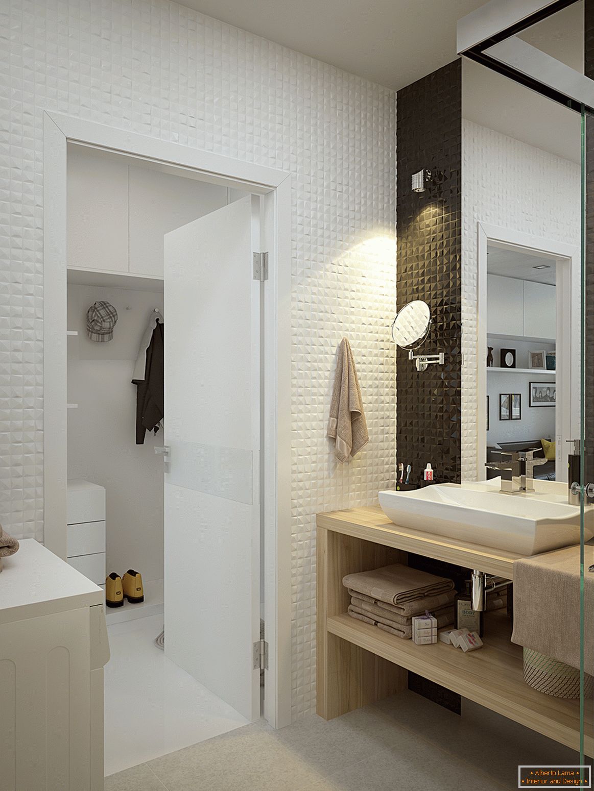 Interijer malog stana u kontrastnim bojama - ванная