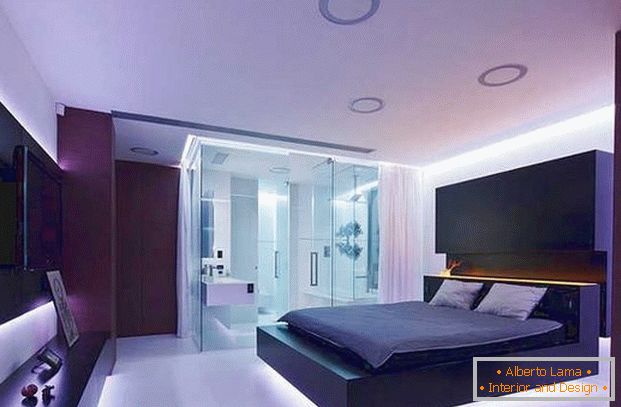 spavaća soba interijera u high-tech stilu