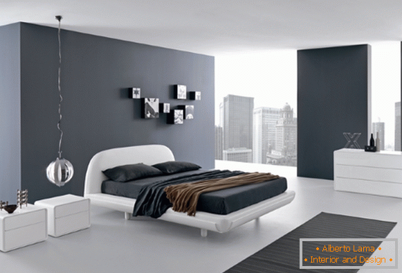 Crna i bijela spavaća soba u high-tech stilu