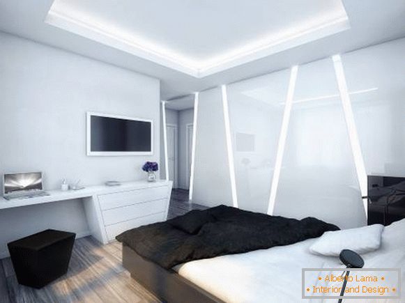 Futuristički interijer spavaće sobe u high-tech stilu